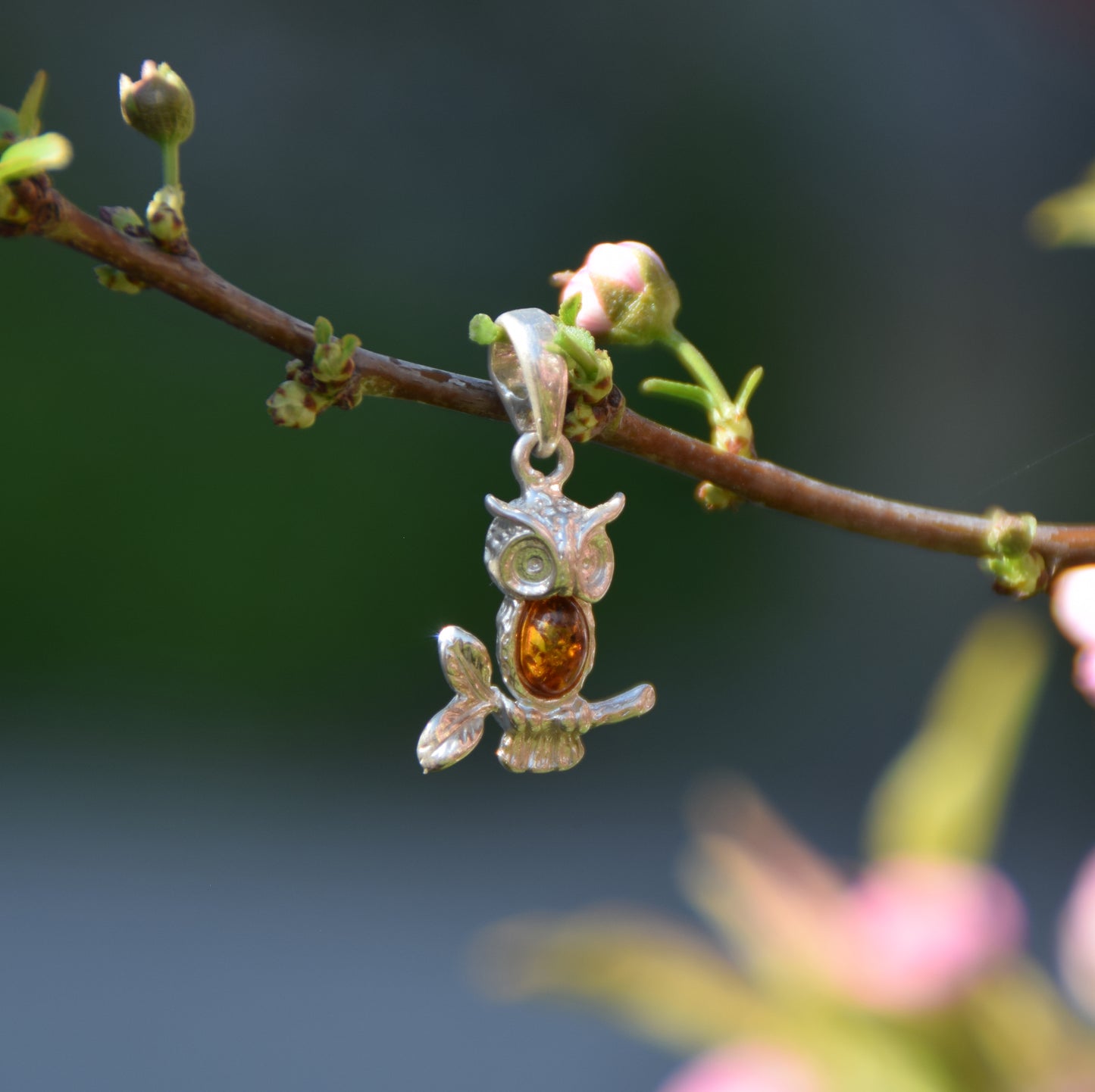 MJ Baltica, ciondolo, Ambra naturale Baltica, Argento 925, gufo, artigianale, delicato, BW159