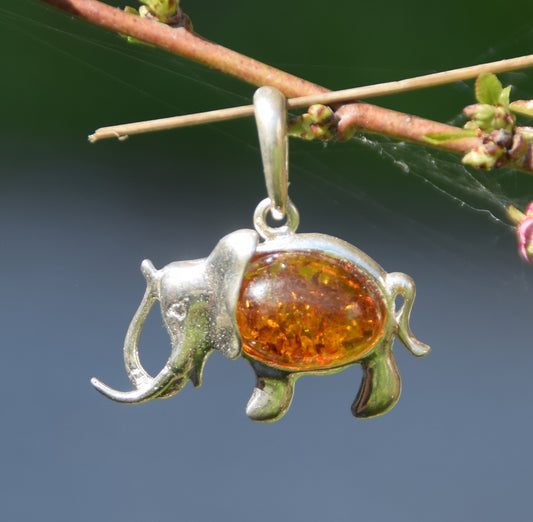 MJ Baltica, ciondolo, Ambra naturale Baltica, Argento 925, elefante, artigianale, portafortuna, BW160