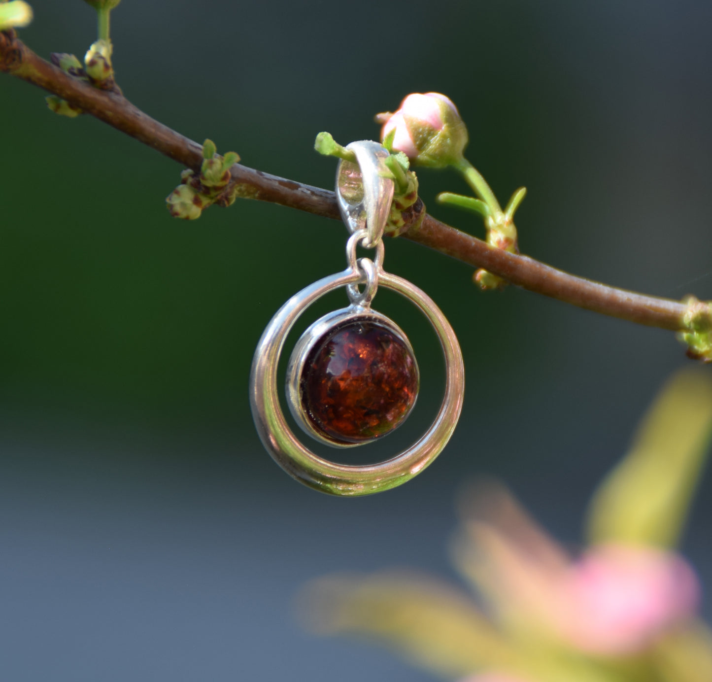 MJ Baltica, ciondolo, Ambra naturale Baltica, Argento 925, cerchio, artigianale, delicato, BW162