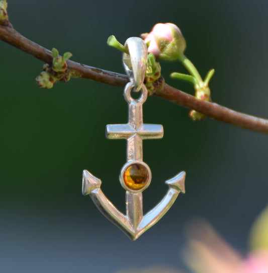 MJ Baltica, ciondolo, Ambra naturale Baltica, Argento 925, ancora, artigianale, delicato, BW163