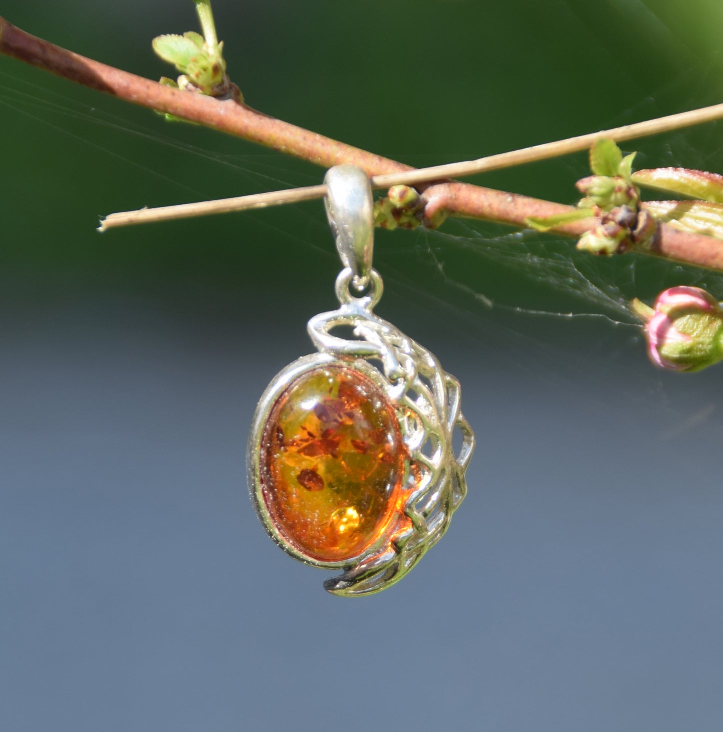 MJ Baltica, ciondolo, Ambra naturale Baltica, Argento 925, ovale, artigianale, delicato, BW164