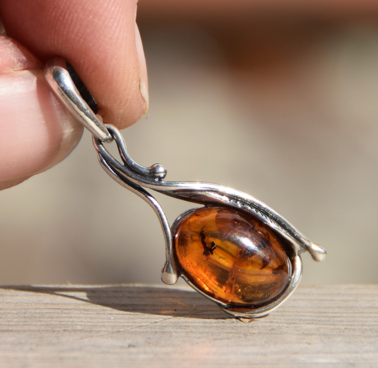 Vintage style pendant with natural cognac amber and 925 Silver, MJ Baltica, BW170