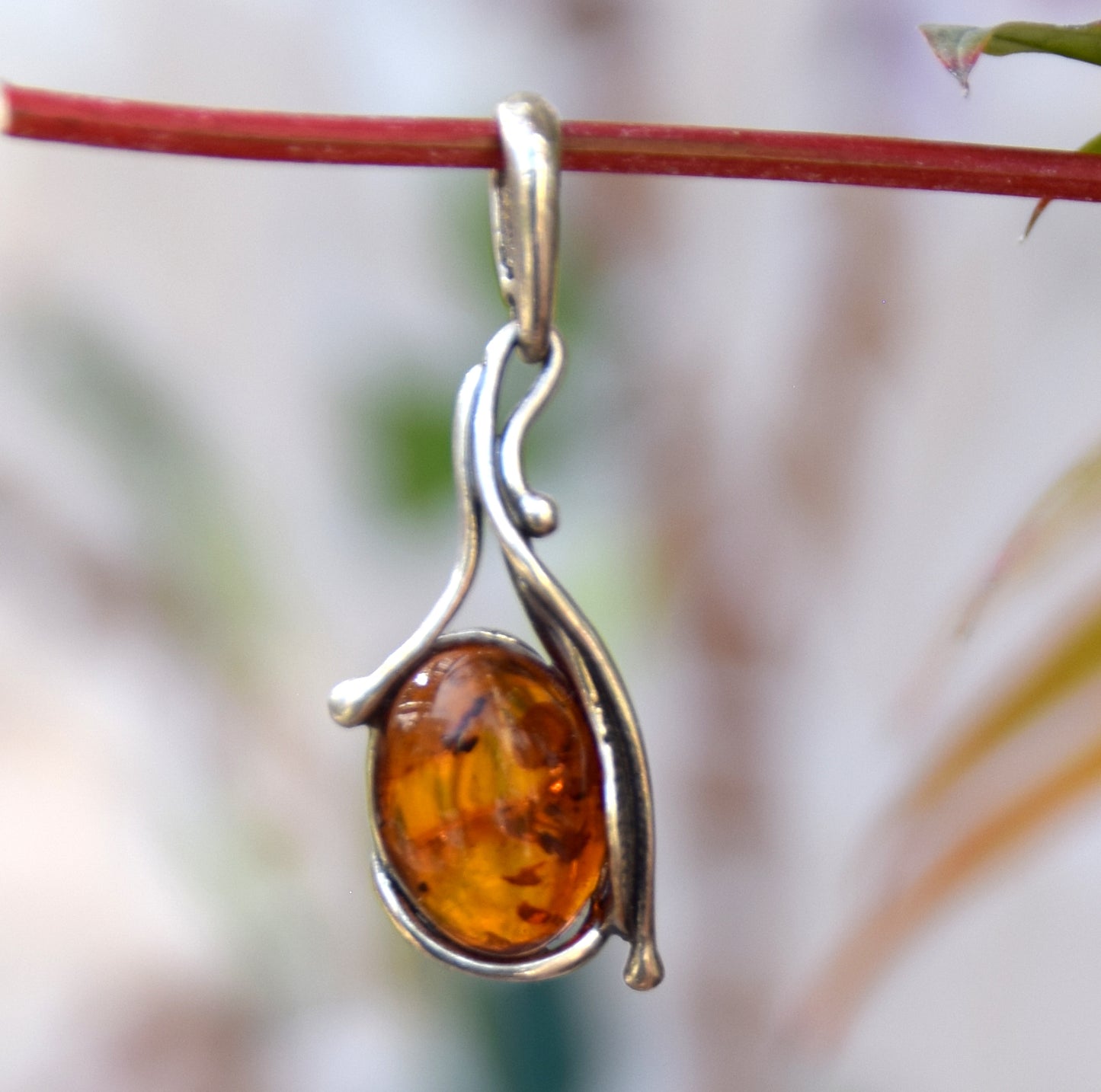 Vintage style pendant with natural cognac amber and 925 Silver, MJ Baltica, BW170