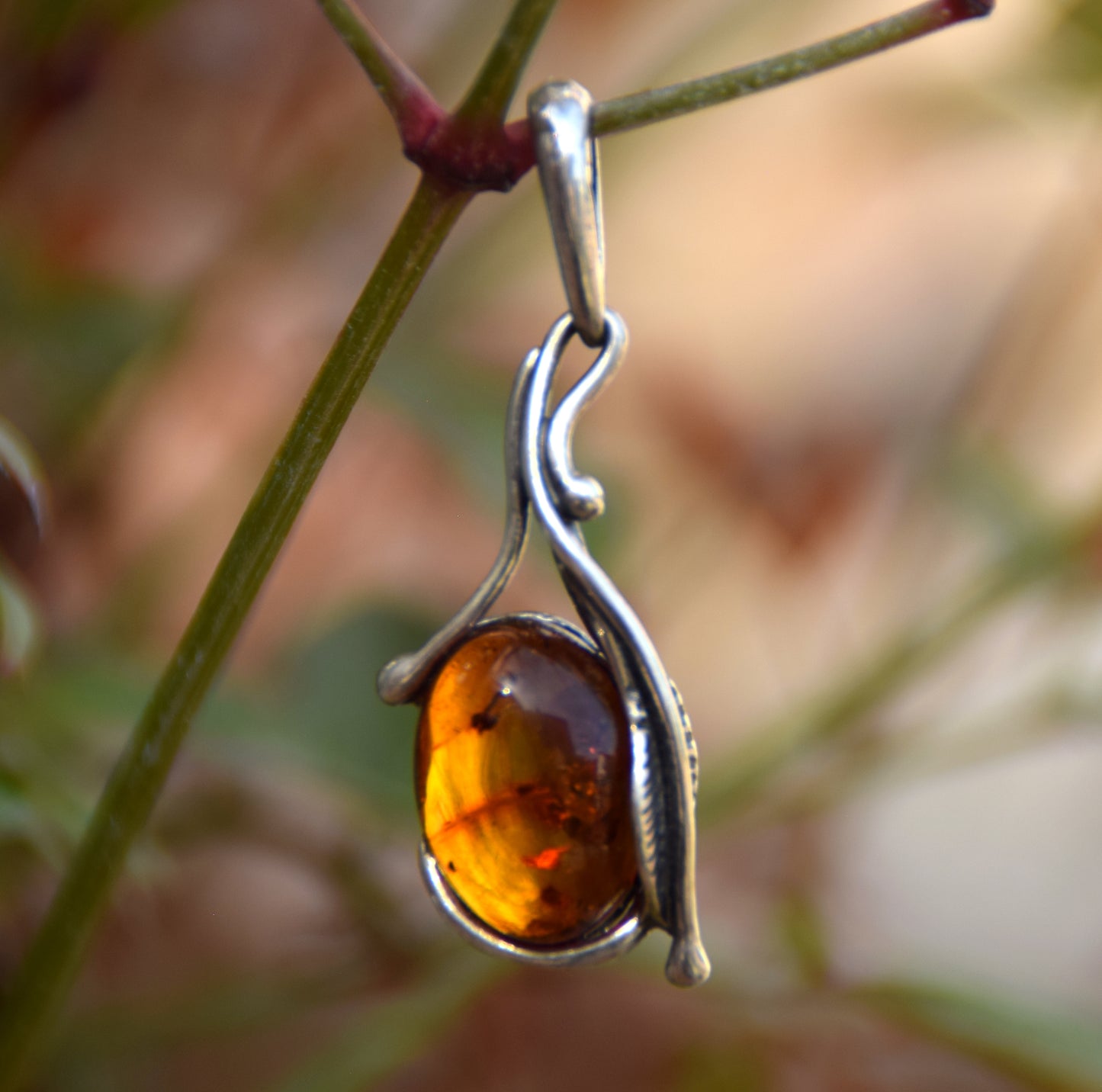 Vintage style pendant with natural cognac amber and 925 Silver, MJ Baltica, BW170