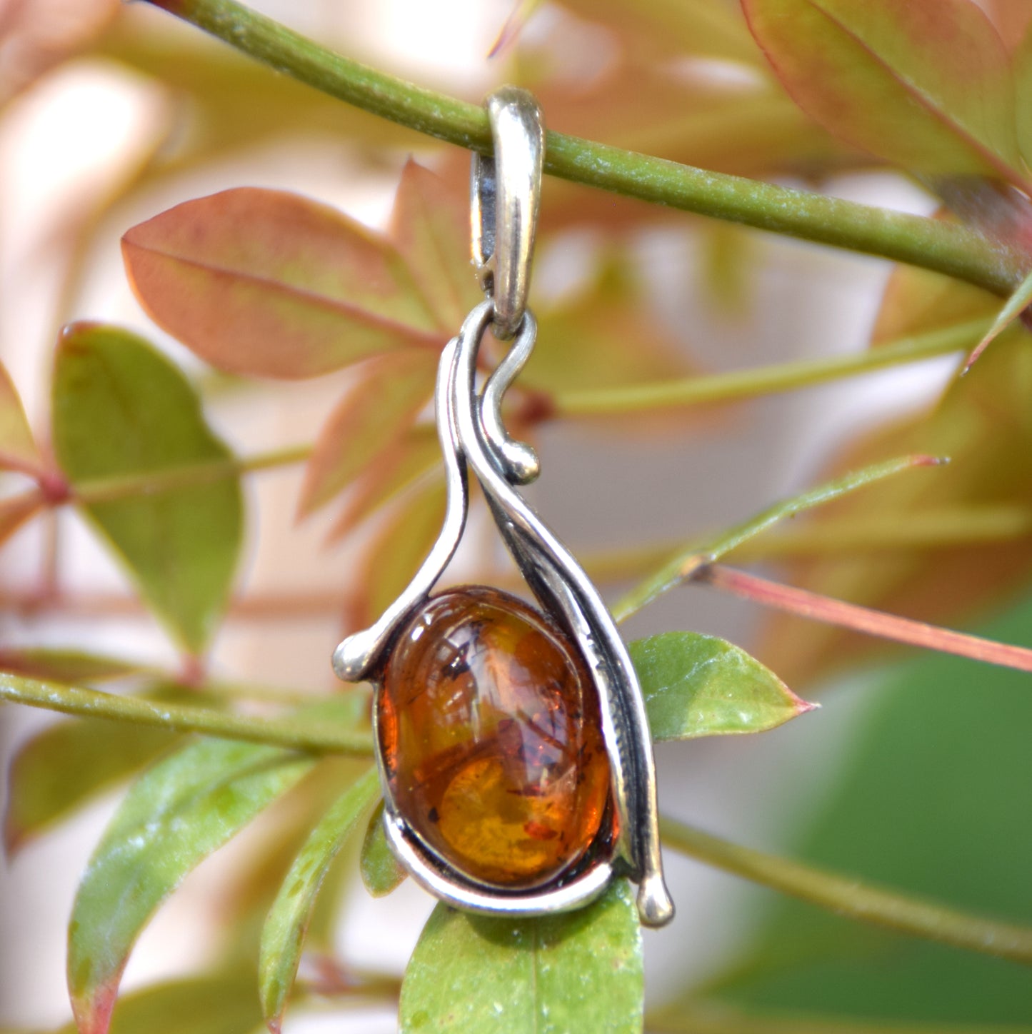 Vintage style pendant with natural cognac amber and 925 Silver, MJ Baltica, BW170