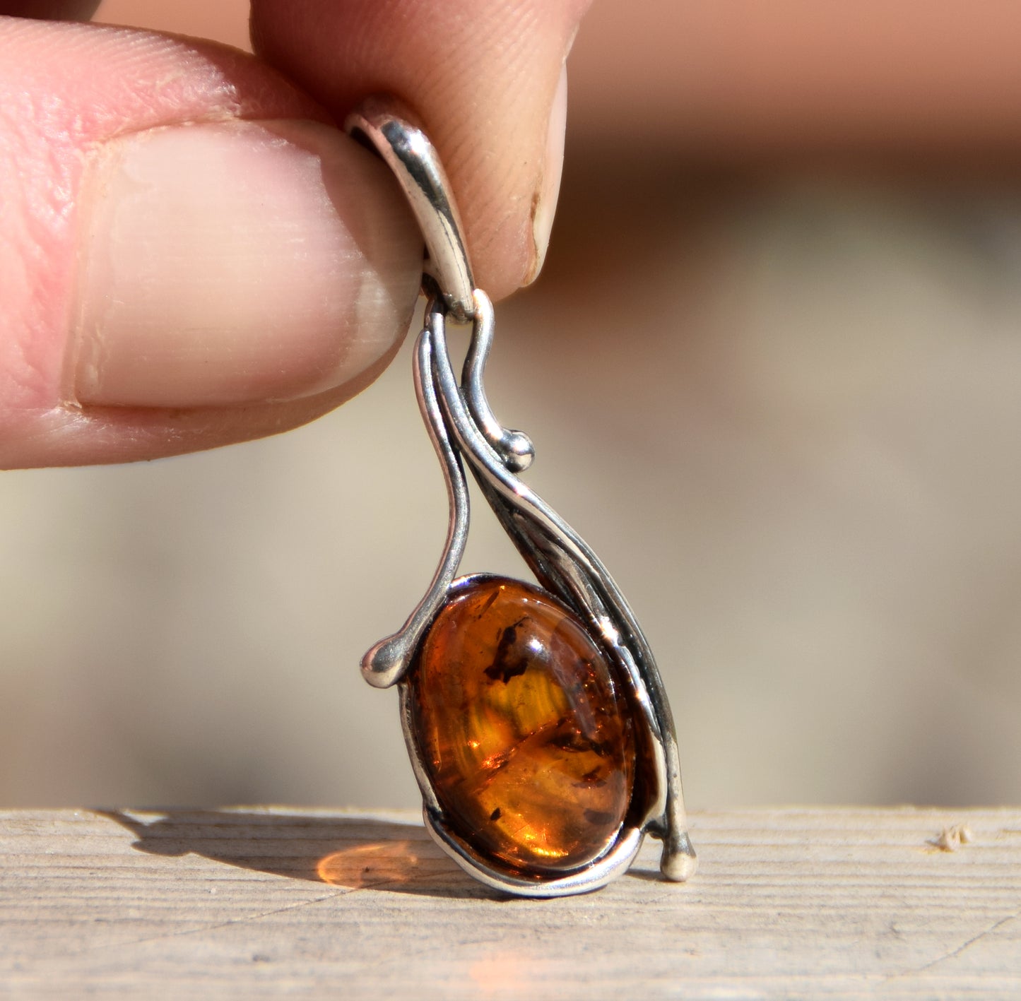 Vintage style pendant with natural cognac amber and 925 Silver, MJ Baltica, BW170