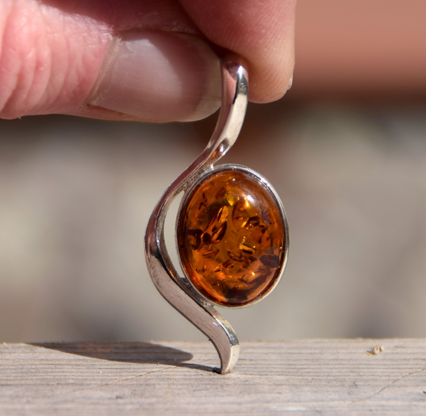 Elegant Cognac Natural Amber and 925 Sterling Silver Pendant, MJ Baltica, BW173