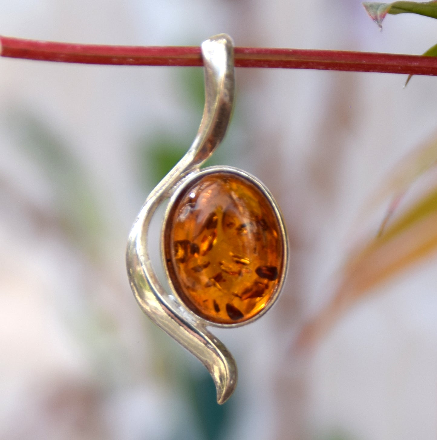 Elegant Cognac Natural Amber and 925 Sterling Silver Pendant, MJ Baltica, BW173