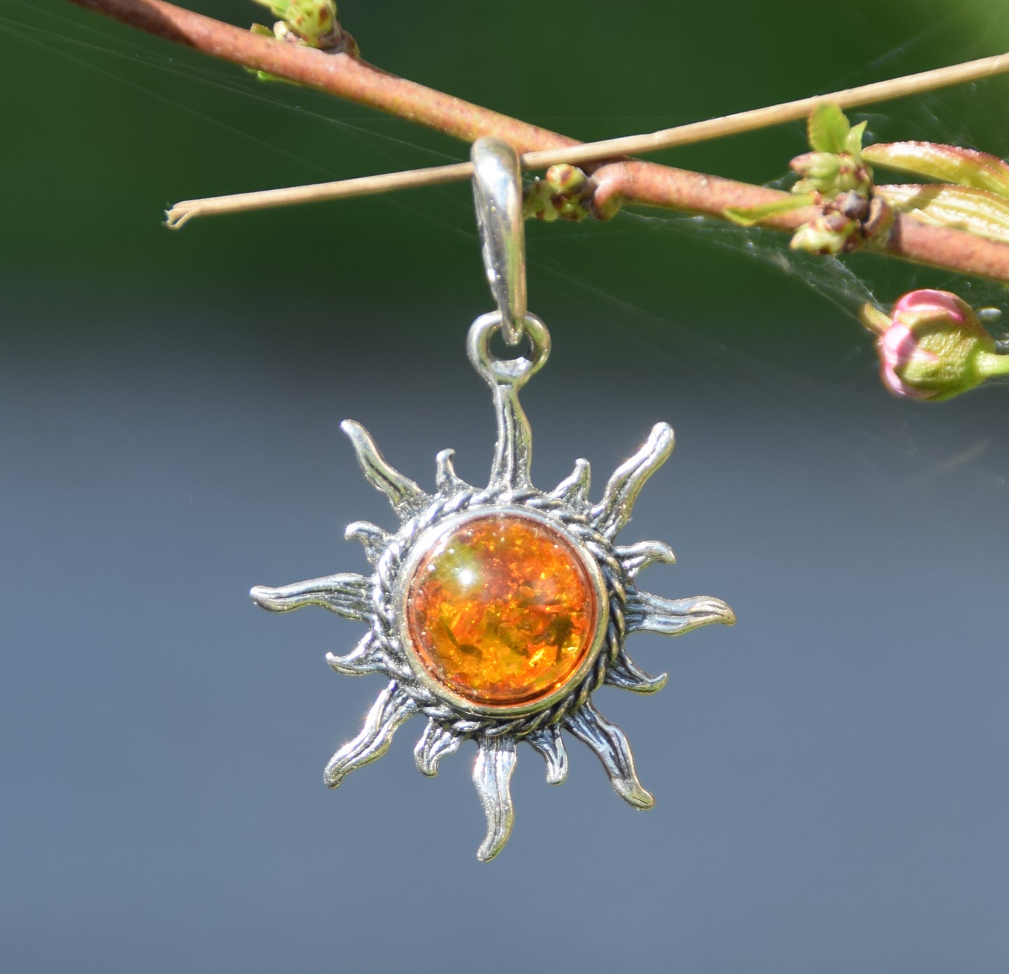 MJ Baltica, ciondolo, Ambra naturale Baltica, Argento 925, sole, artigianale, delicato, BW174
