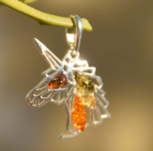 MJ Baltica, pendant, natural Baltic amber, 925 silver, unicorn, handcrafted, lucky charm, BW175