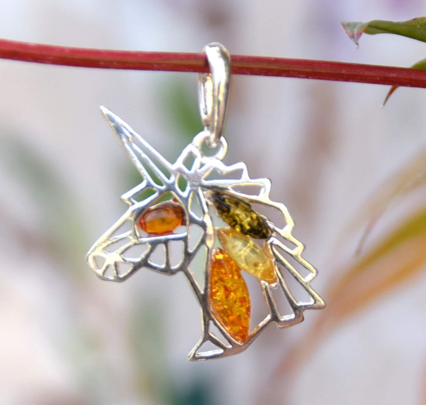 Unicorn pendant in natural amber of various shades and 925 Sterling Silver, MJ Baltica, BW175