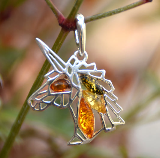 Unicorn pendant in natural amber of various shades and 925 Sterling Silver, MJ Baltica, BW175