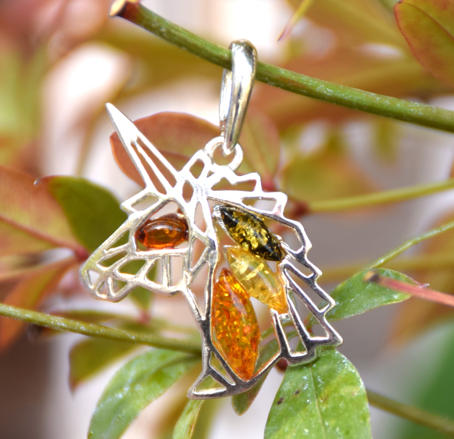 Unicorn pendant in natural amber of various shades and 925 Sterling Silver, MJ Baltica, BW175