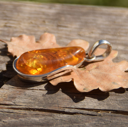 MJ Baltica, ciondolo, Ambra naturale Baltica, Argento 925, grande, unico, artigianale, BW194