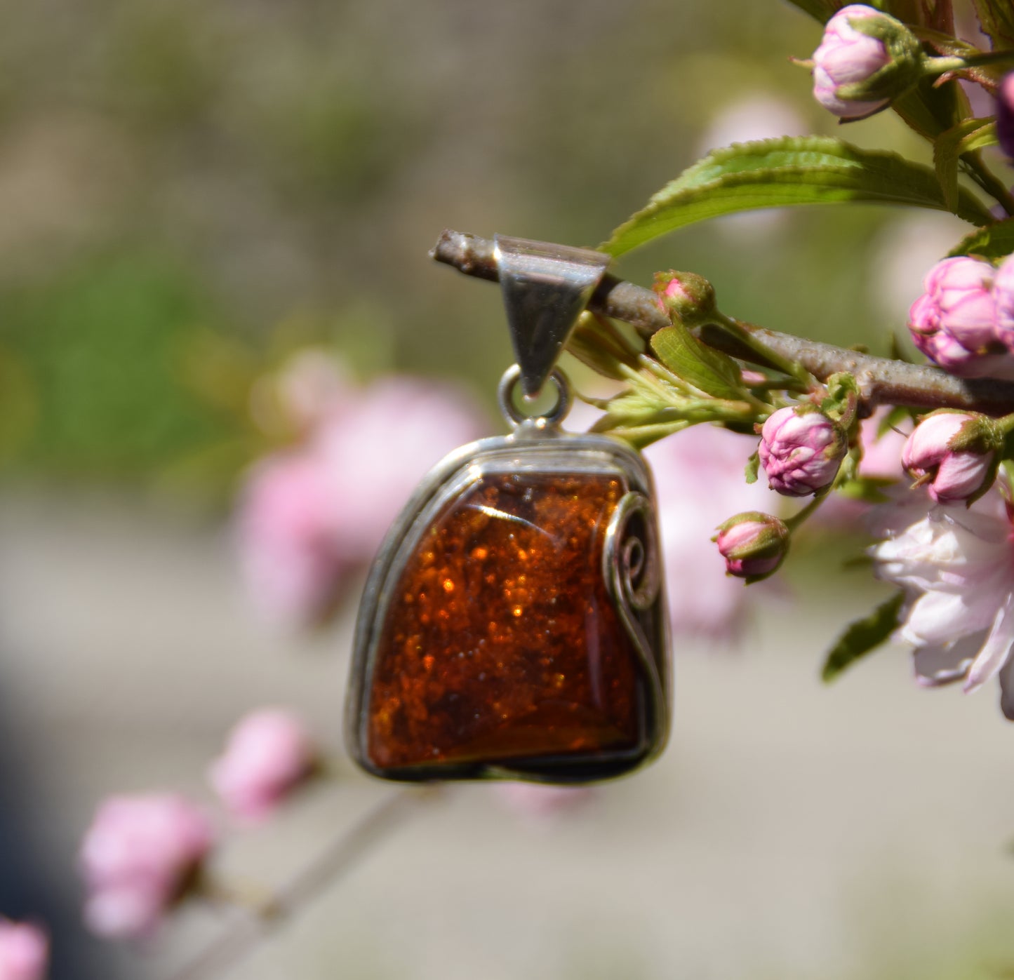 MJ Baltica, ciondolo, Ambra naturale Baltica, Argento 925, grande, unico, artigianale, BW197