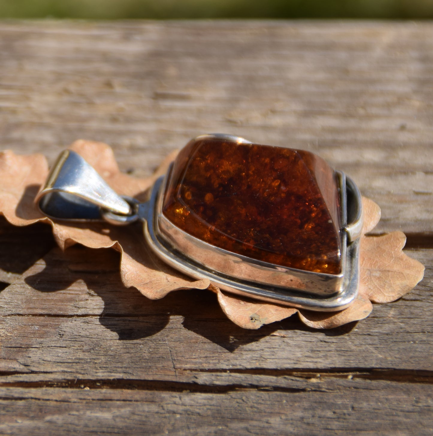 MJ Baltica, ciondolo, Ambra naturale Baltica, Argento 925, grande, unico, artigianale, BW197