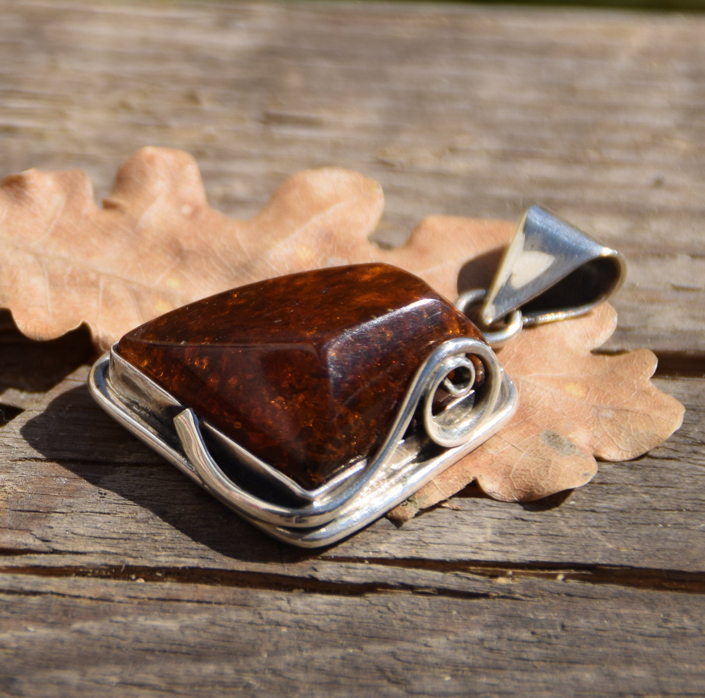 MJ Baltica, ciondolo, Ambra naturale Baltica, Argento 925, grande, unico, artigianale, BW197