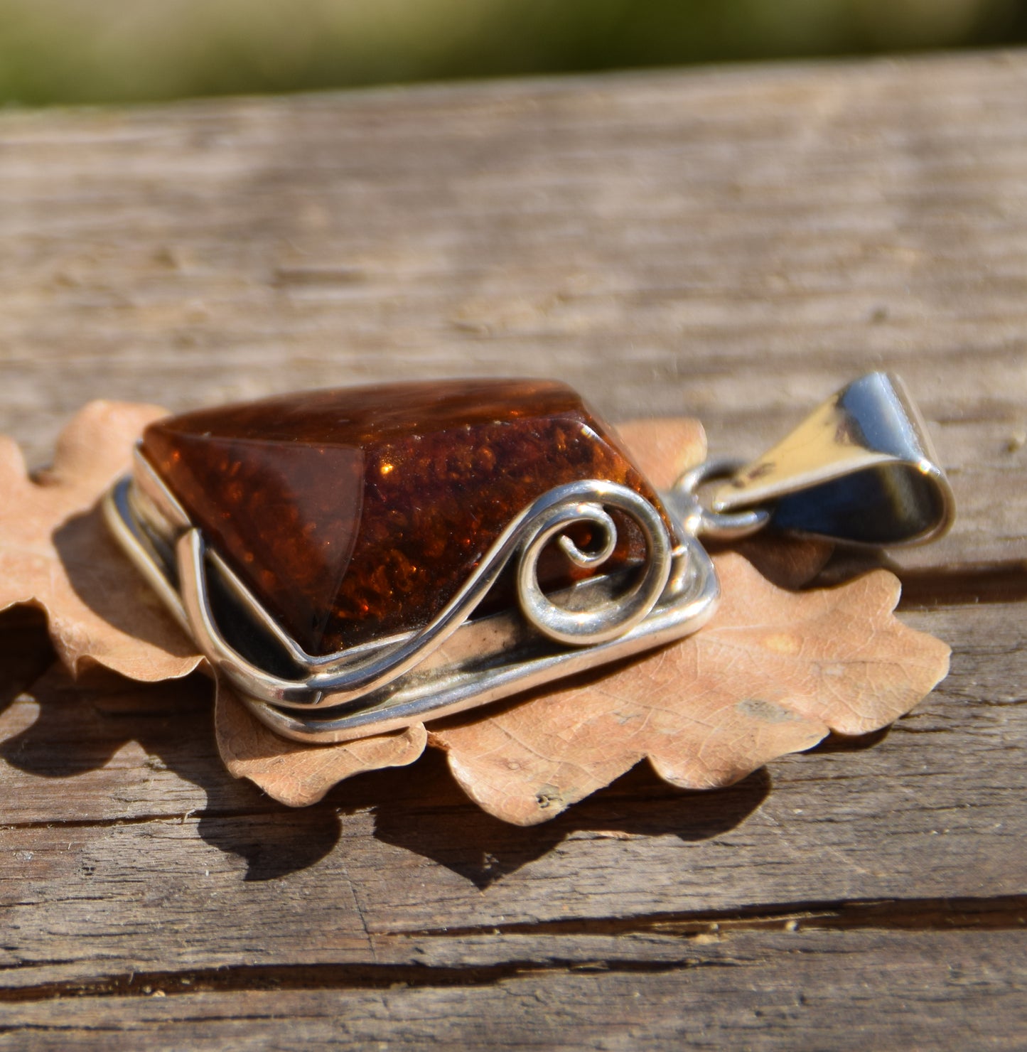 MJ Baltica, ciondolo, Ambra naturale Baltica, Argento 925, grande, unico, artigianale, BW197