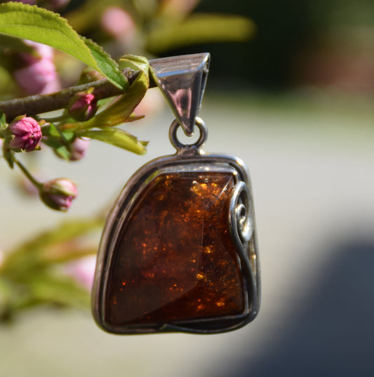 MJ Baltica, ciondolo, Ambra naturale Baltica, Argento 925, grande, unico, artigianale, BW197