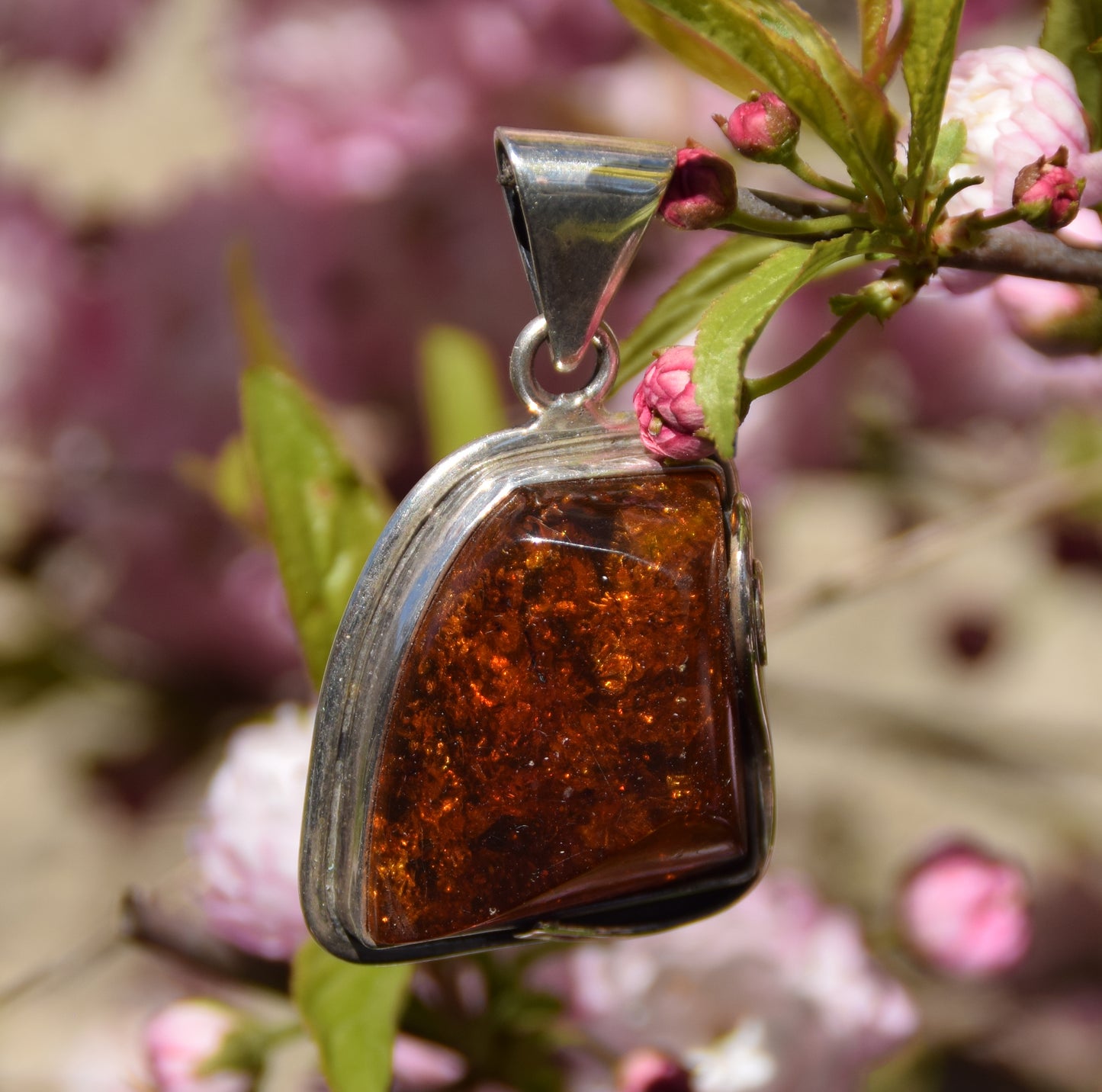 MJ Baltica, ciondolo, Ambra naturale Baltica, Argento 925, grande, unico, artigianale, BW197