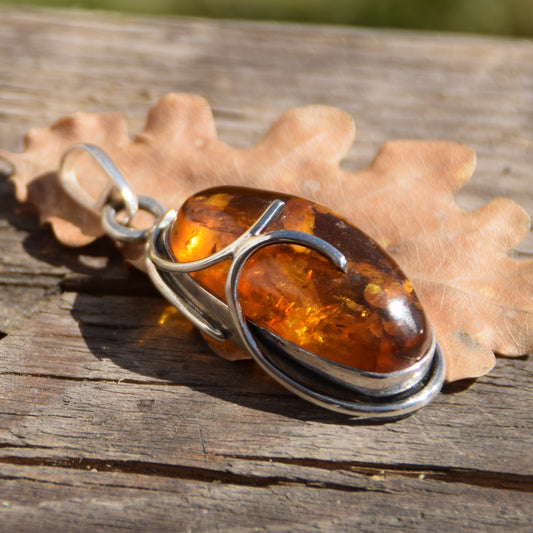 MJ Baltica, ciondolo, Ambra naturale Baltica, Argento 925, grande, unico, artigianale, BW198