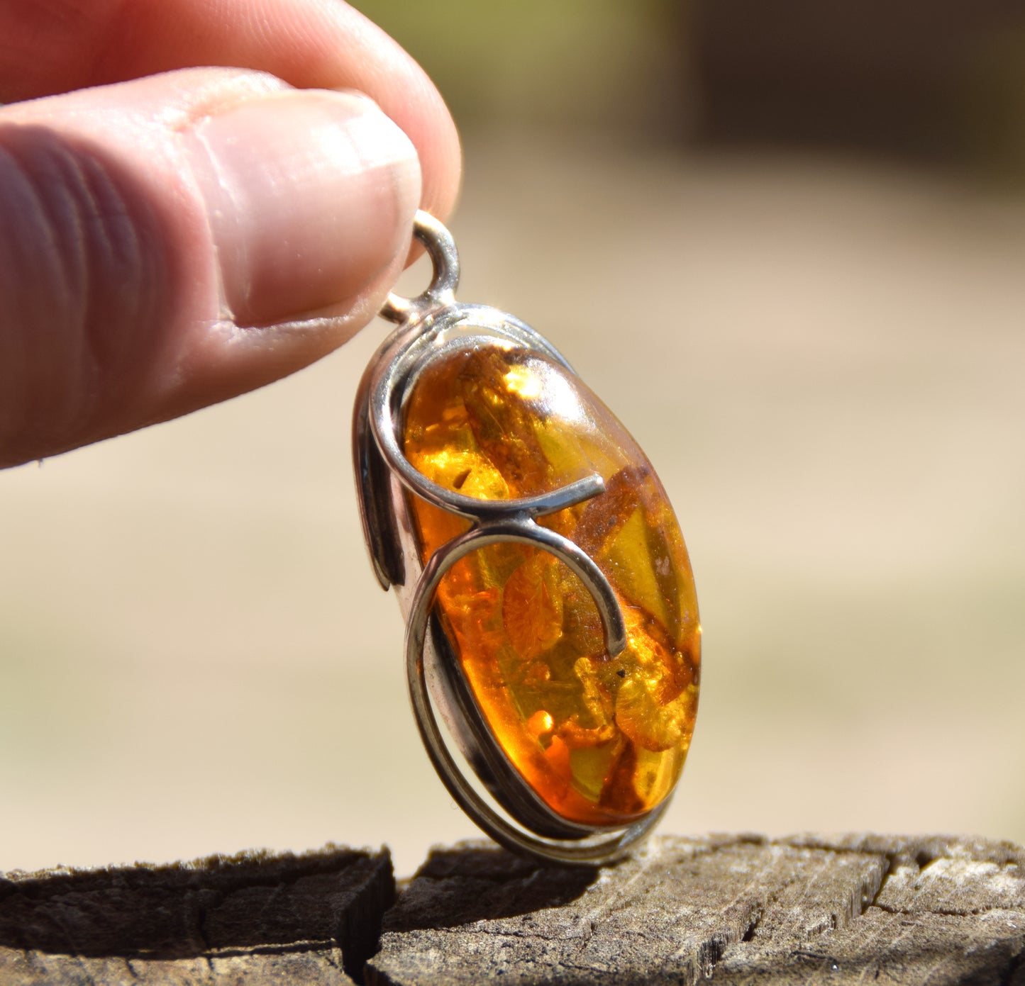 Bright pendant created with natural cognac amber and 925 Silver, MJ Baltica, BW198