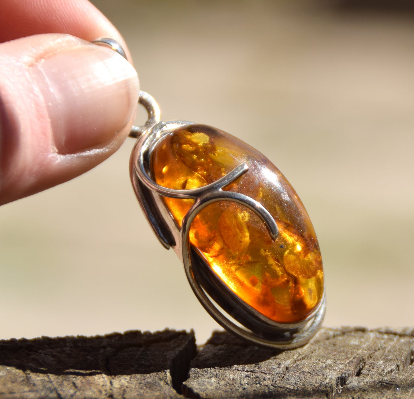 Bright pendant created with natural cognac amber and 925 Silver, MJ Baltica, BW198