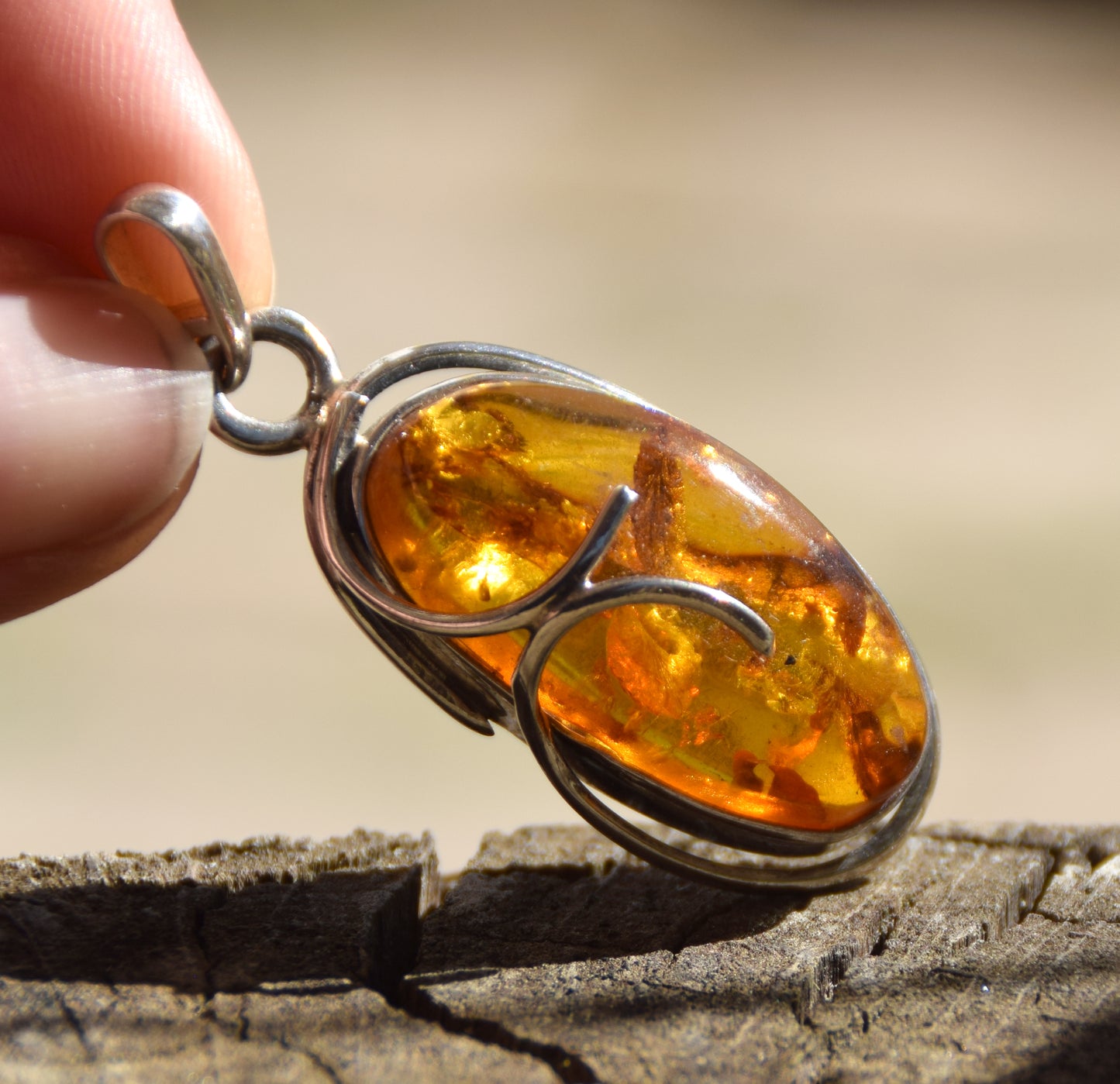 Bright pendant created with natural cognac amber and 925 Silver, MJ Baltica, BW198