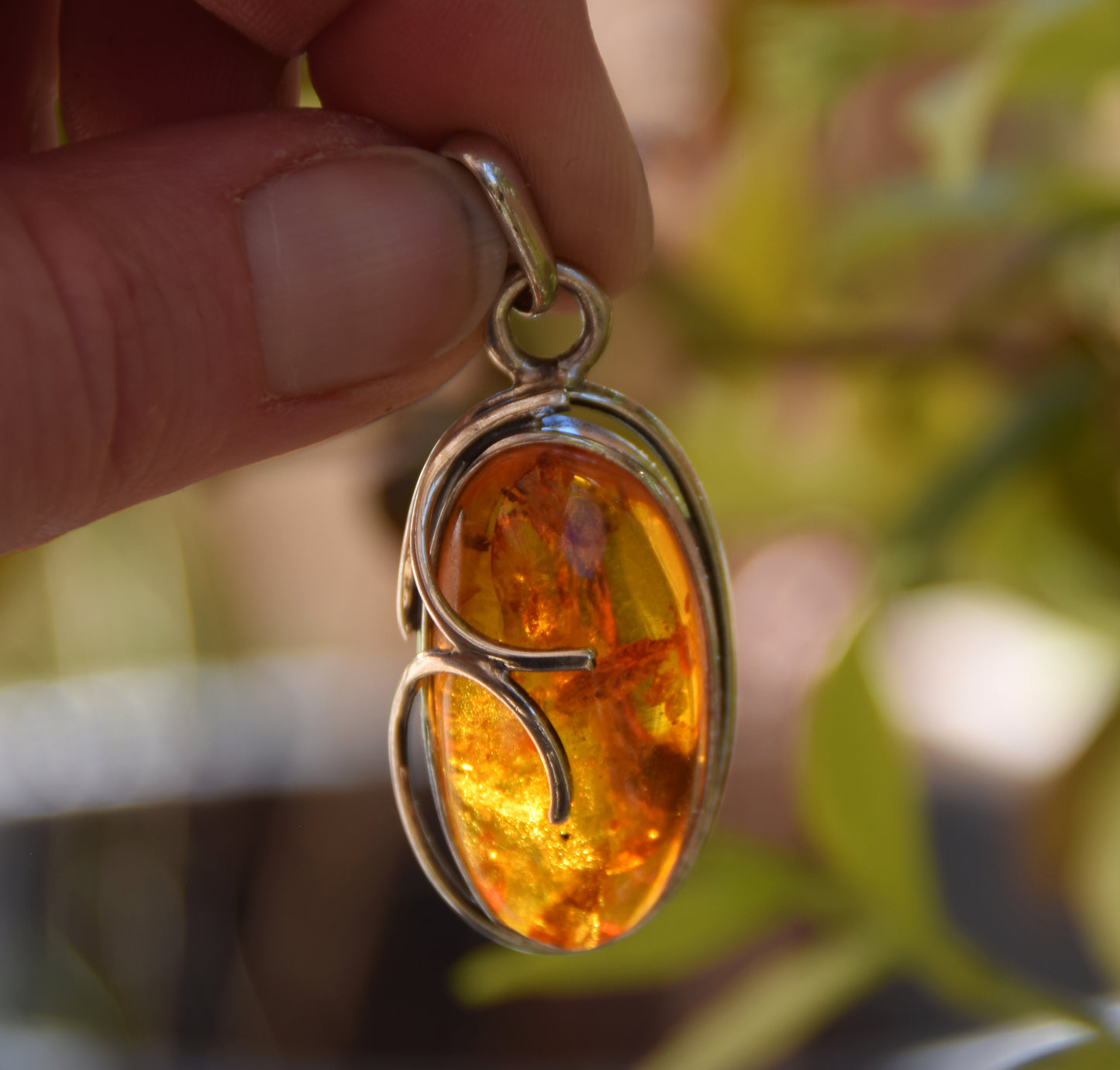 Bright pendant created with natural cognac amber and 925 Silver, MJ Baltica, BW198
