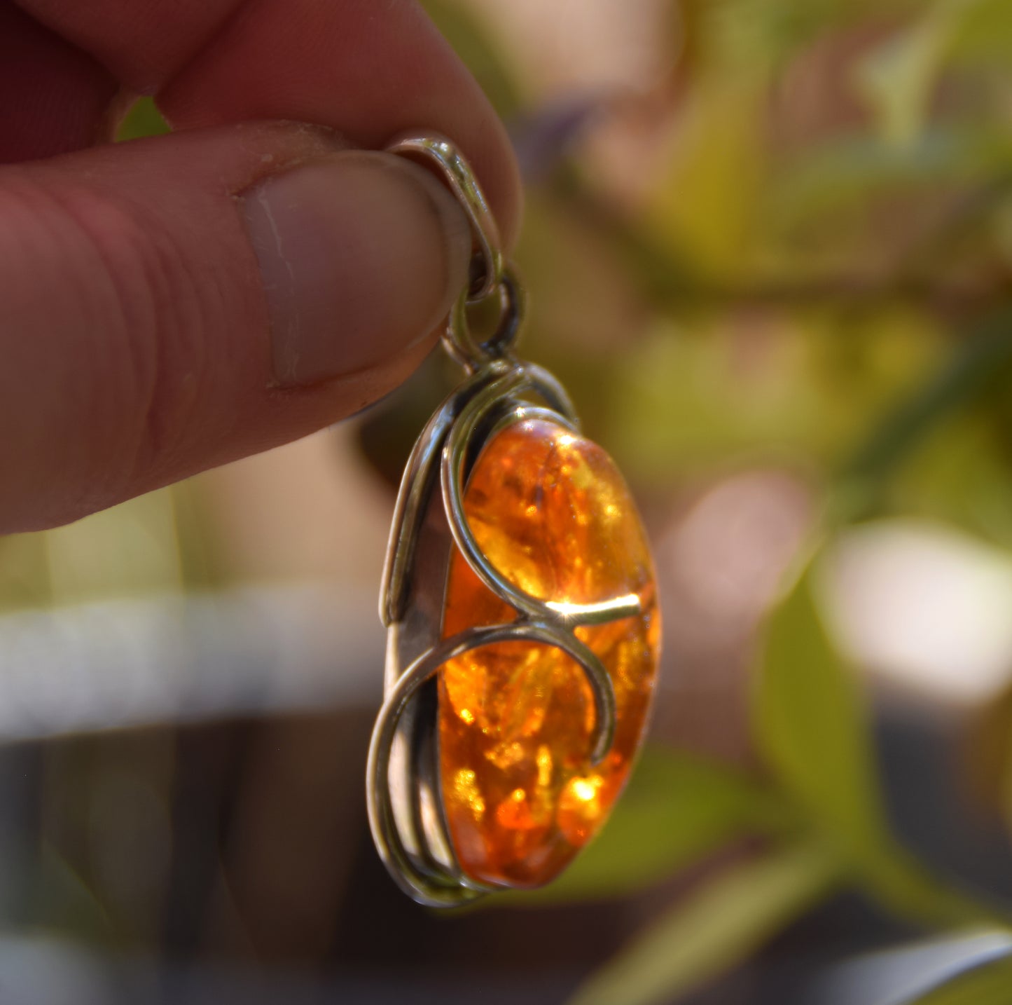 Bright pendant created with natural cognac amber and 925 Silver, MJ Baltica, BW198