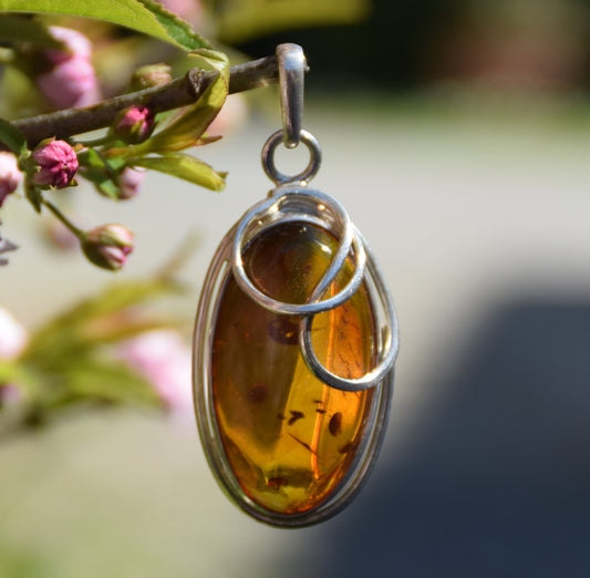 MJ Baltica, ciondolo, Ambra naturale Baltica, Argento 925, grande, unico, artigianale, BW199