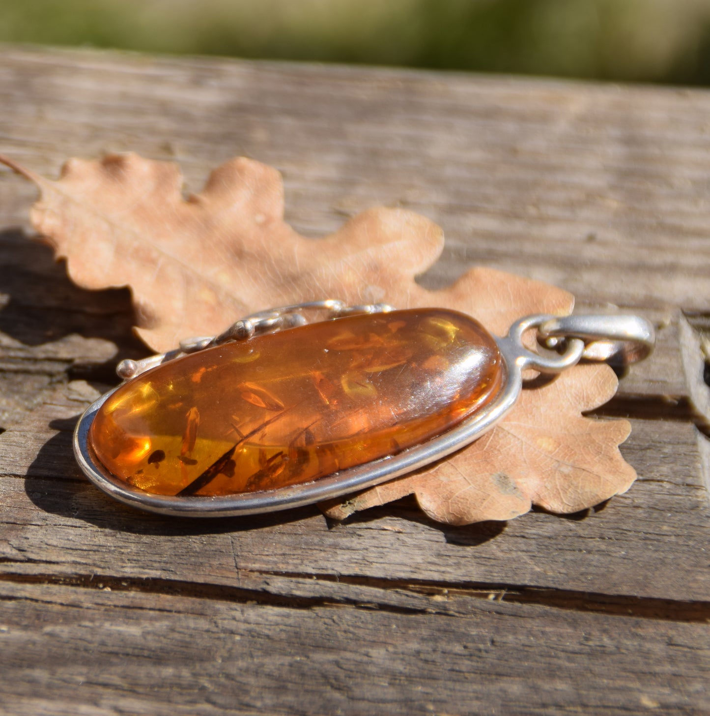 MJ Baltica, ciondolo, Ambra naturale Baltica, Argento 925, grande, unico, artigianale, BW201