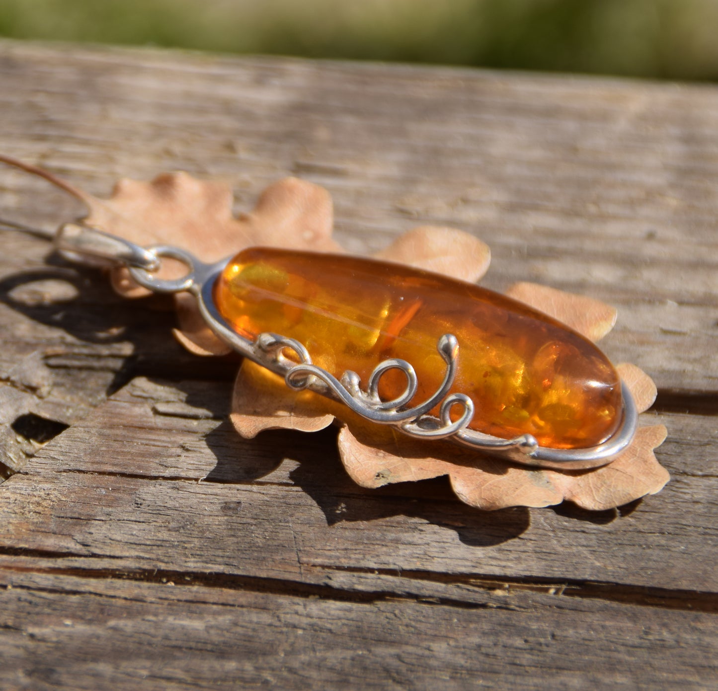 MJ Baltica, ciondolo, Ambra naturale Baltica, Argento 925, grande, unico, artigianale, BW201