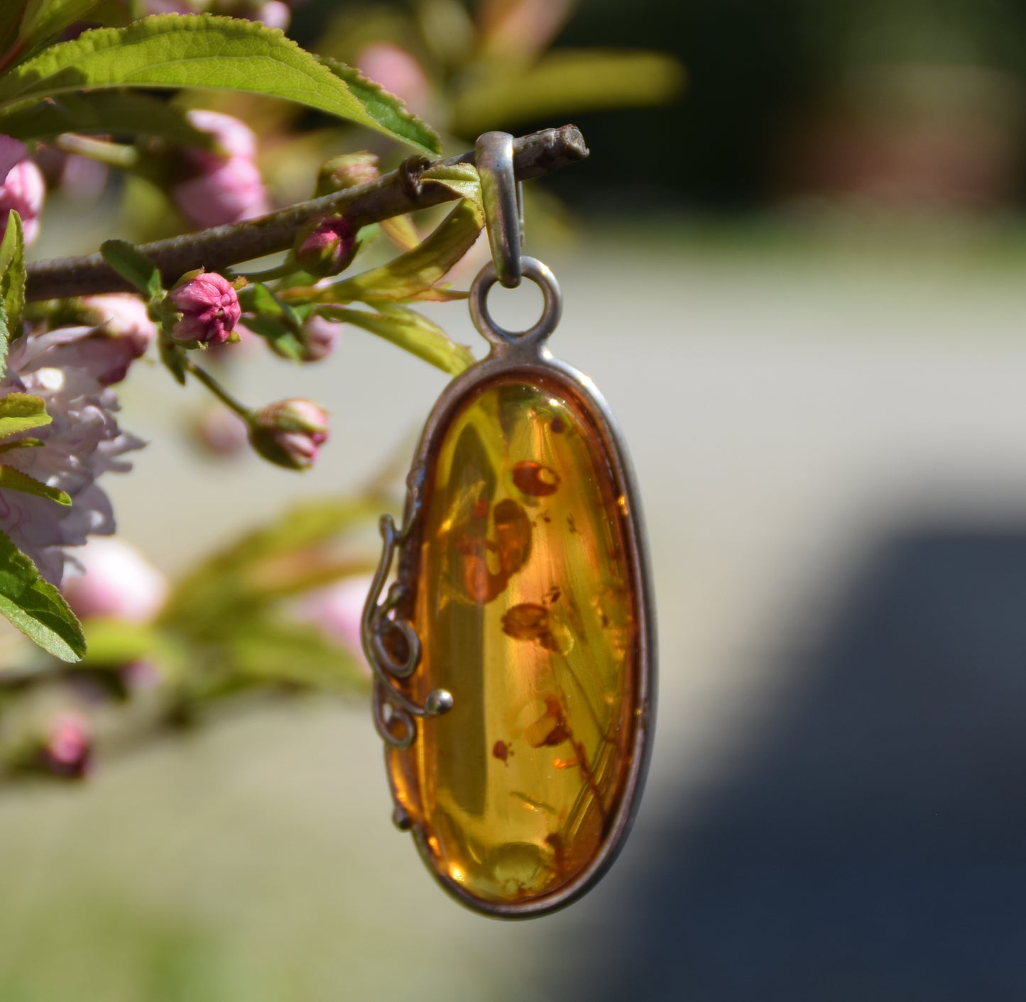 MJ Baltica, ciondolo, Ambra naturale Baltica, Argento 925, grande, unico, artigianale, BW201