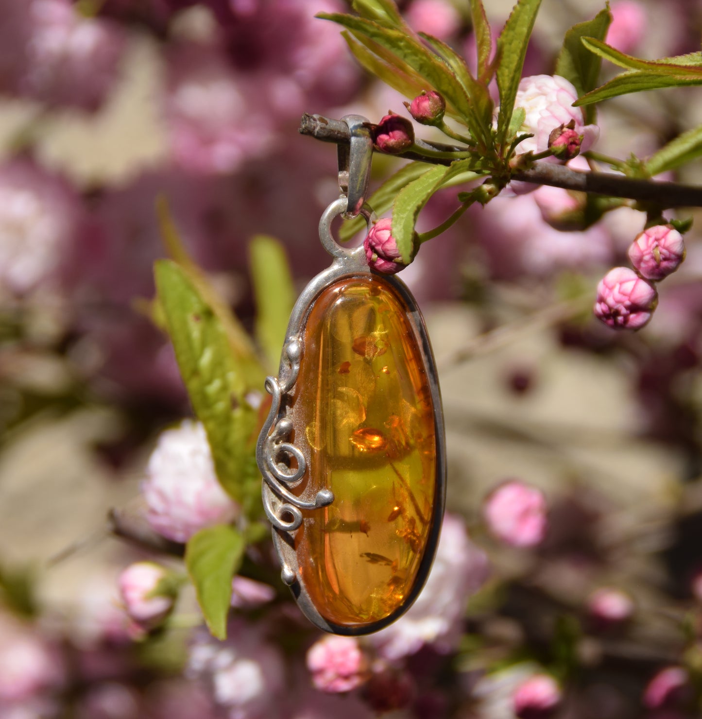 MJ Baltica, ciondolo, Ambra naturale Baltica, Argento 925, grande, unico, artigianale, BW201