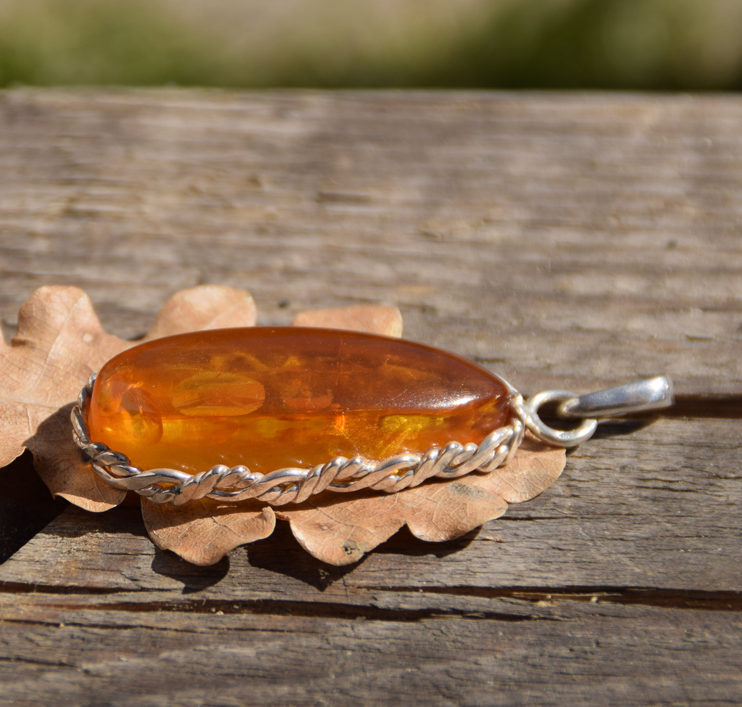 MJ Baltica, ciondolo, Ambra naturale Baltica, Argento 925, grande, unico, artigianale, BW202