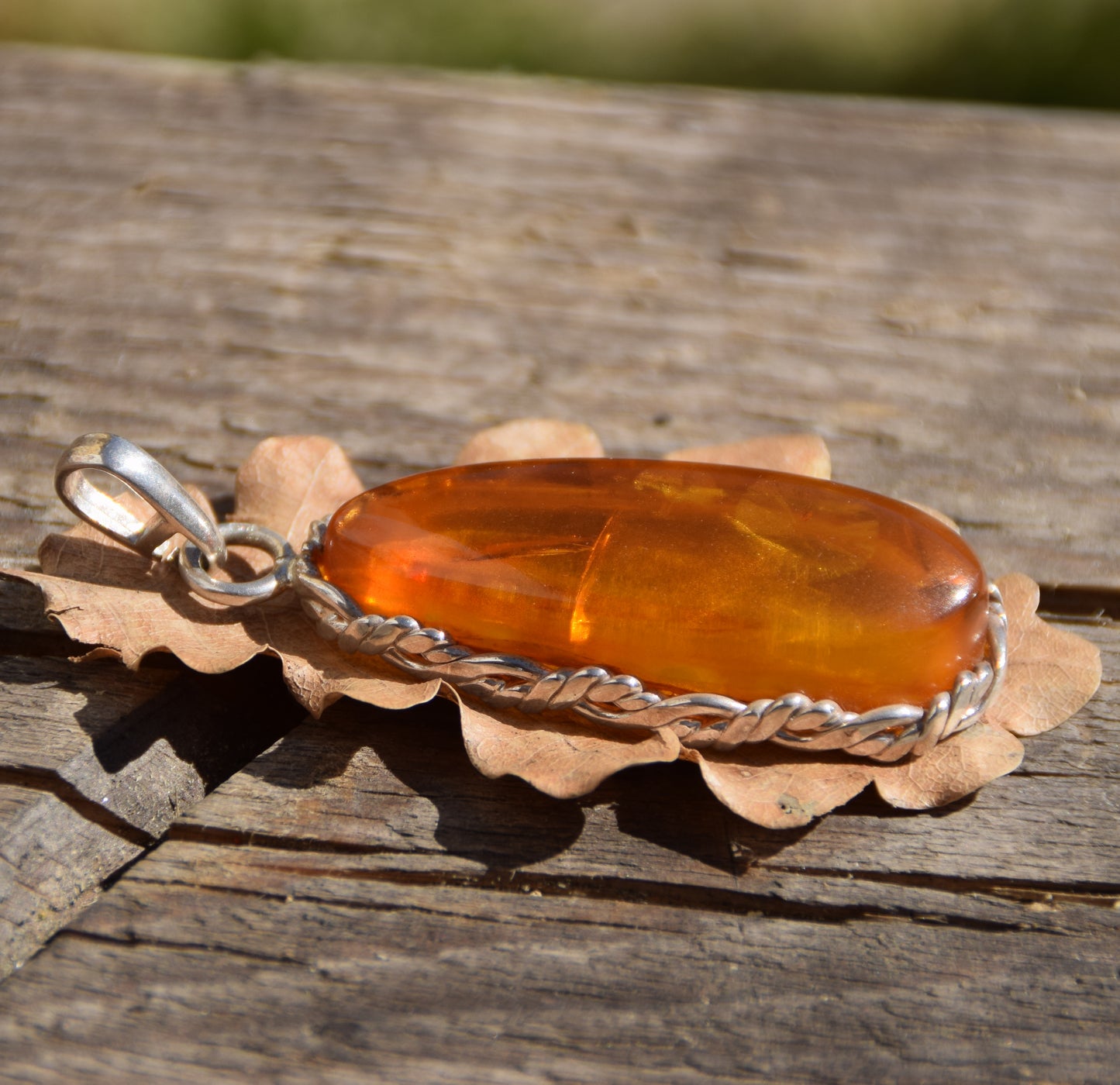 MJ Baltica, ciondolo, Ambra naturale Baltica, Argento 925, grande, unico, artigianale, BW202