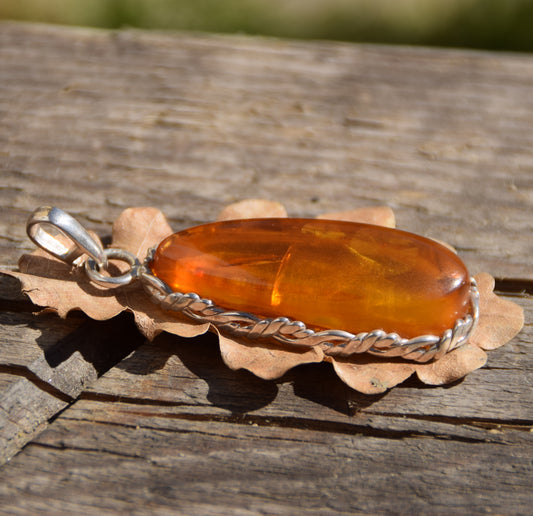 MJ Baltica, ciondolo, Ambra naturale Baltica, Argento 925, grande, unico, artigianale, BW202