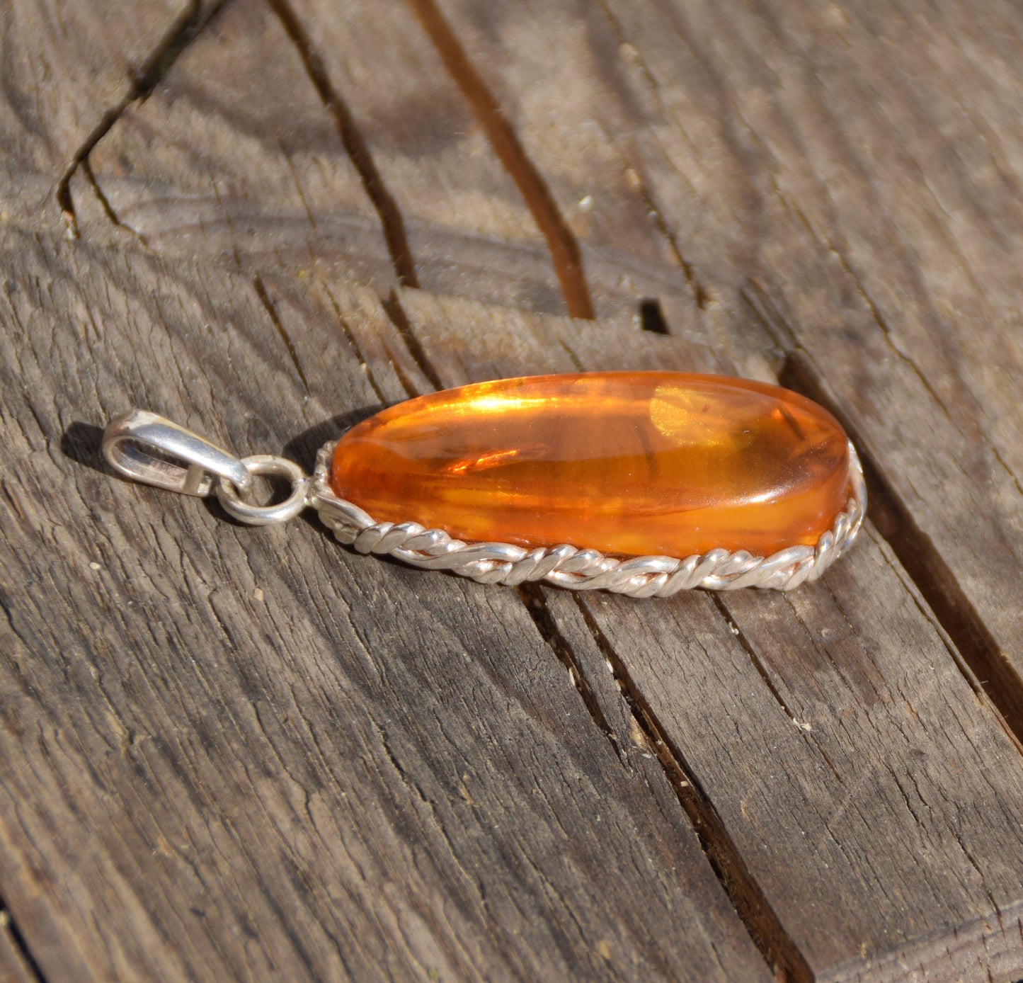 MJ Baltica, ciondolo, Ambra naturale Baltica, Argento 925, grande, unico, artigianale, BW202
