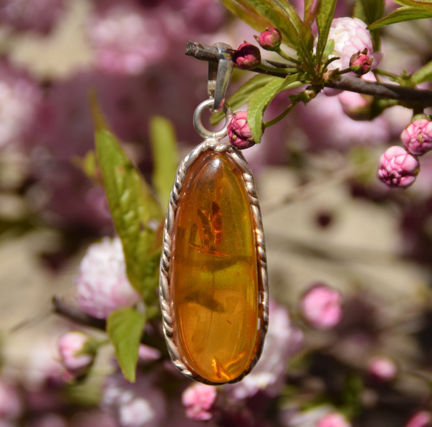 MJ Baltica, ciondolo, Ambra naturale Baltica, Argento 925, grande, unico, artigianale, BW202