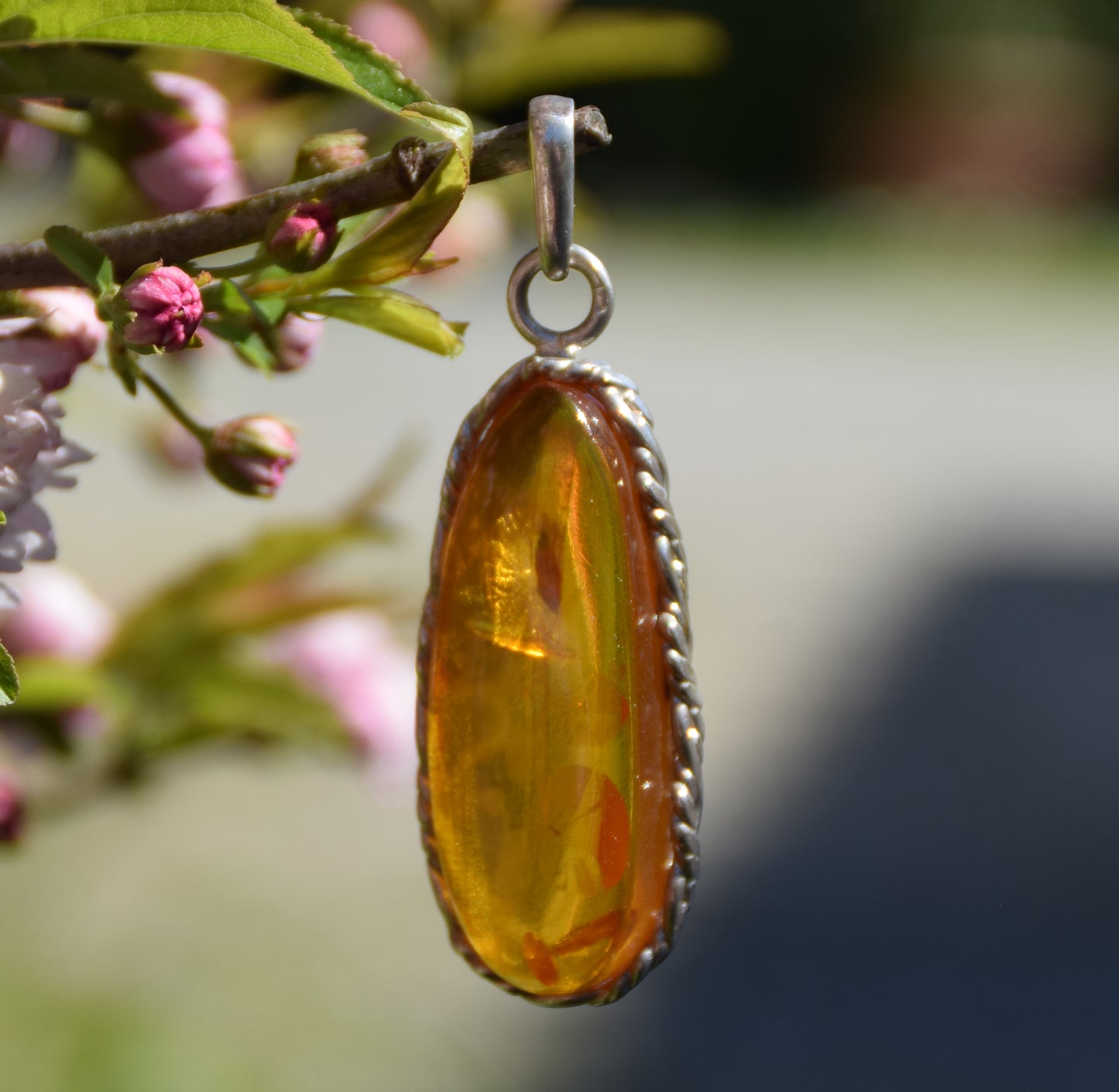 MJ Baltica, ciondolo, Ambra naturale Baltica, Argento 925, grande, unico, artigianale, BW202