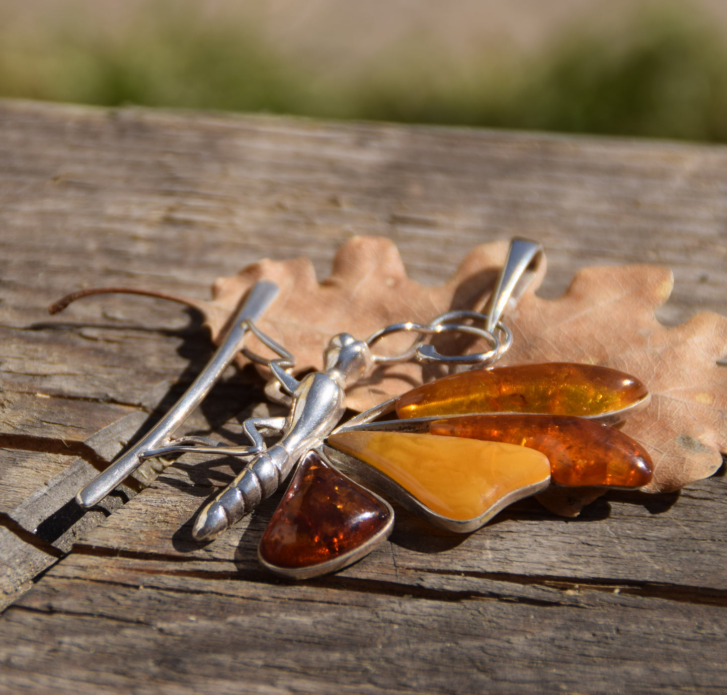 MJ Baltica, ciondolo, Ambra naturale Baltica, Argento 925, farfalla, grande, stupenda, artigianale, BW204