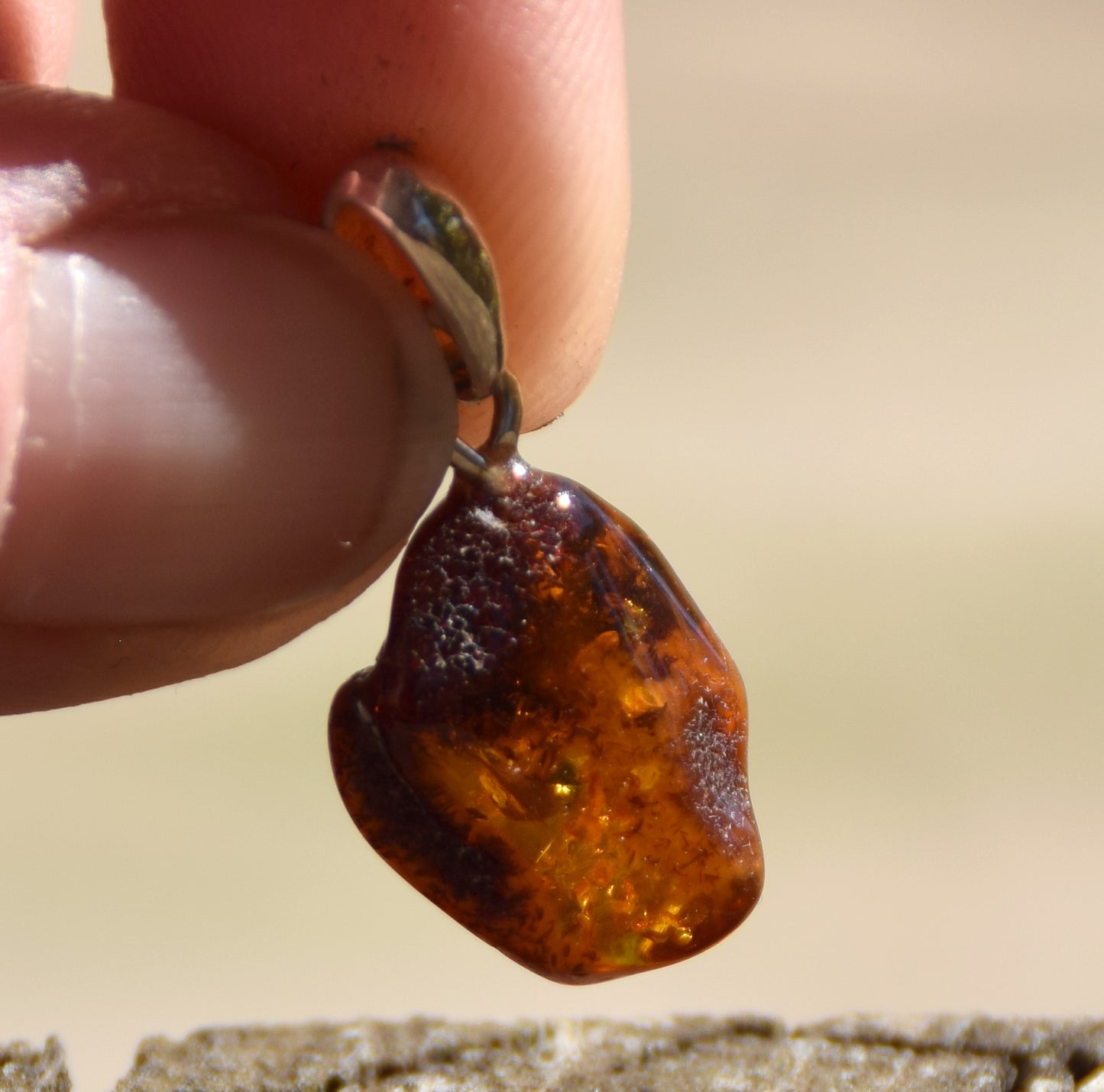 Simple pendant, natural raw brown Amber and 925 Silver, MJ Baltica, BW206