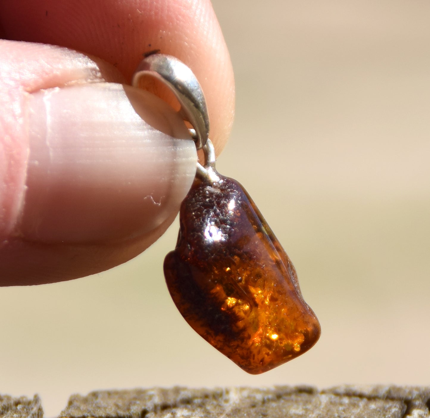 Simple pendant, natural raw brown Amber and 925 Silver, MJ Baltica, BW206