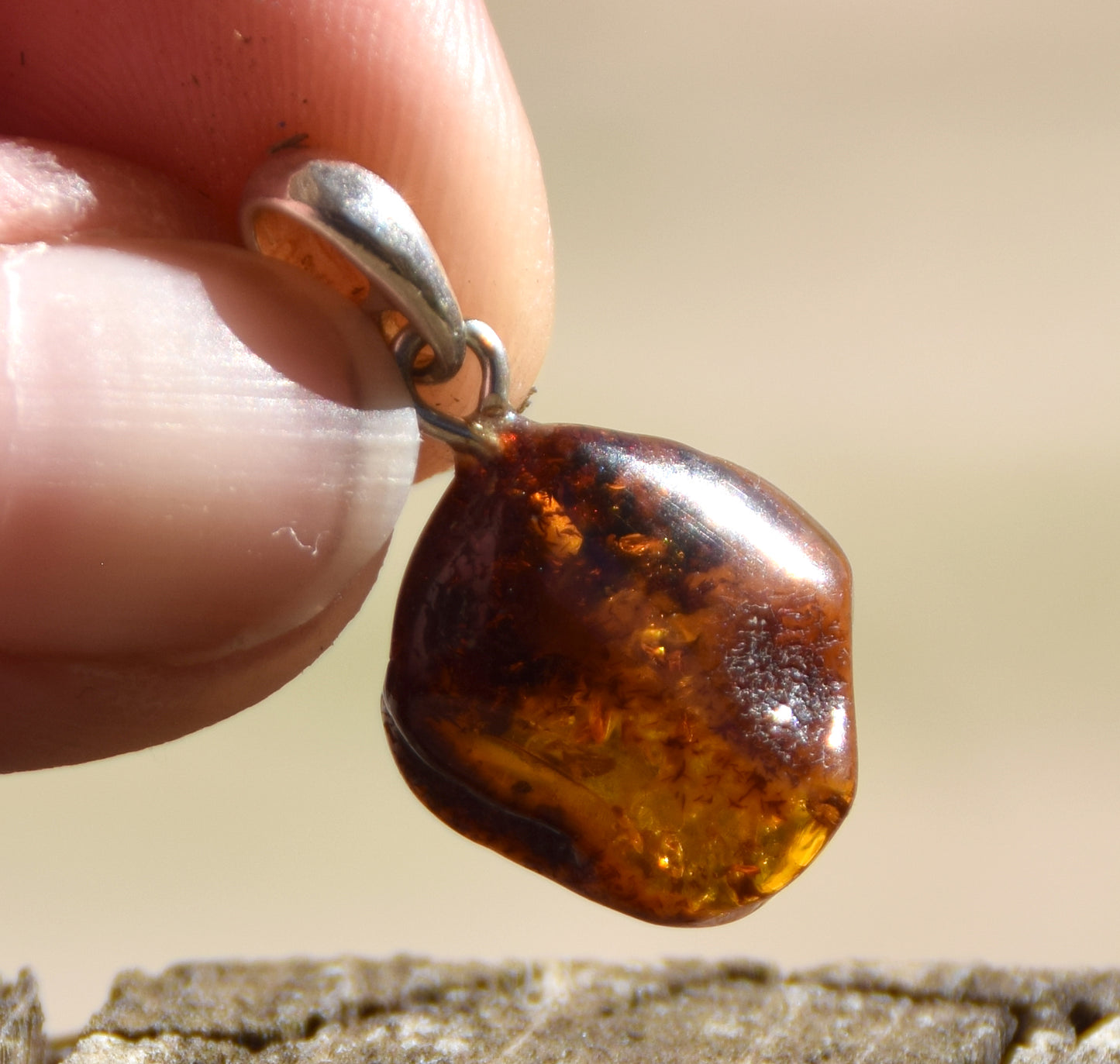 Simple pendant, natural raw brown Amber and 925 Silver, MJ Baltica, BW206
