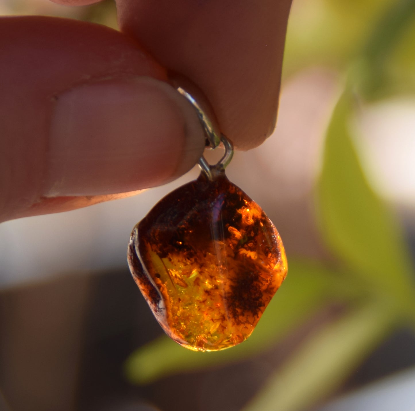 Simple pendant, natural raw brown Amber and 925 Silver, MJ Baltica, BW206