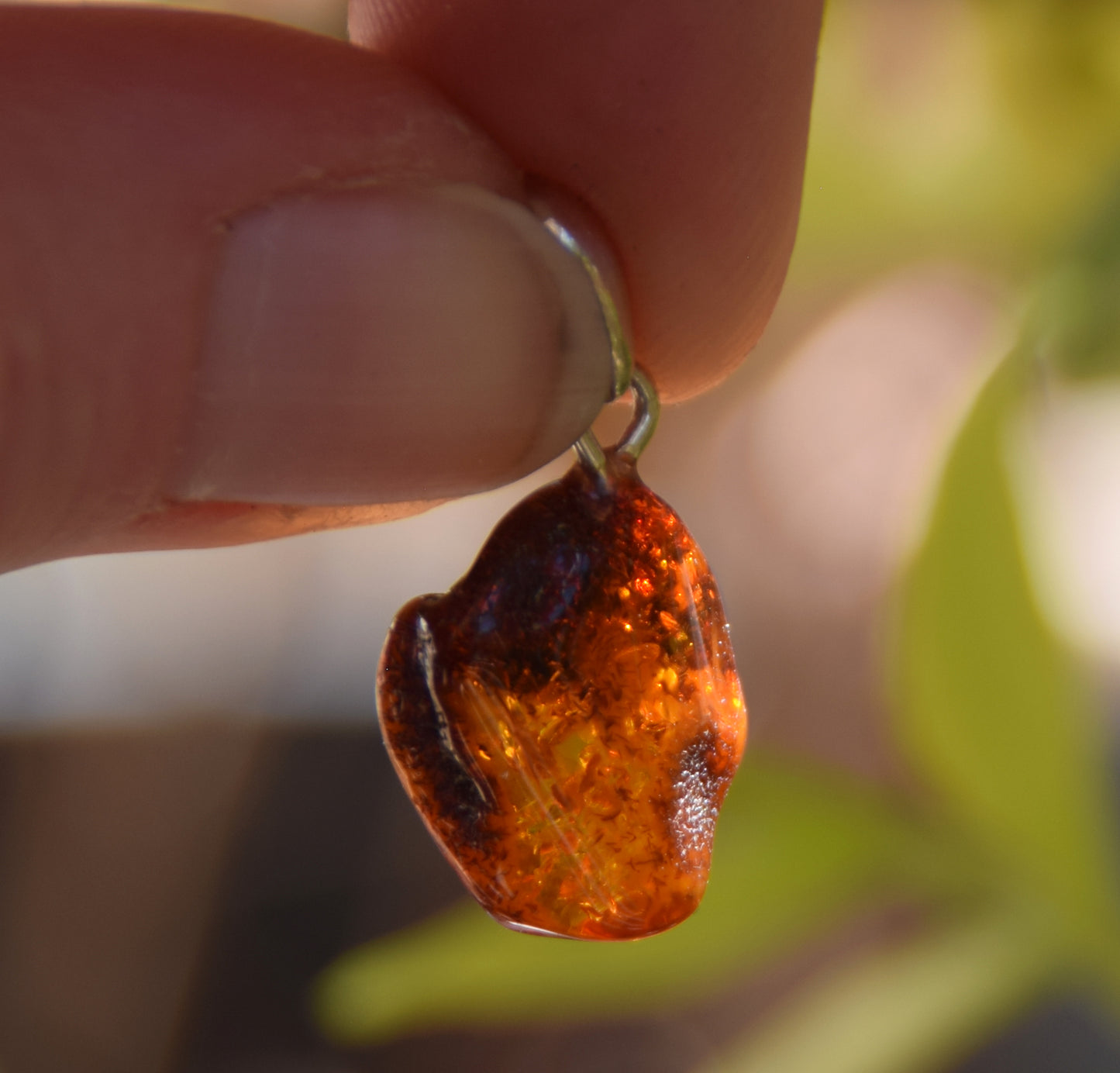 Simple pendant, natural raw brown Amber and 925 Silver, MJ Baltica, BW206