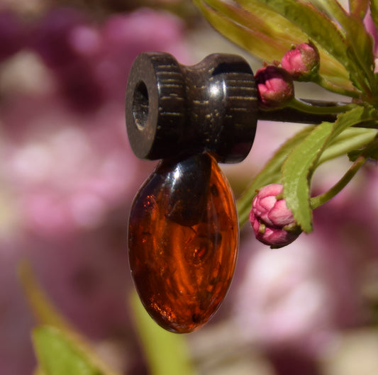 MJ Baltica, pendant, natural Baltic amber, 925 silver, unique, mahogany wood, unisex, handcrafted, BW210