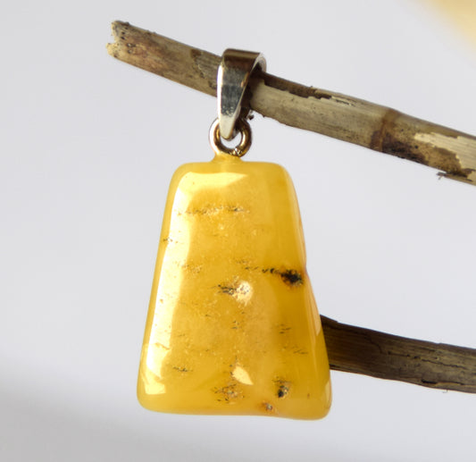 MJ Baltica, pendant, natural Baltic amber, 925 silver, mahogany wood, imperial amber, unisex, handcrafted, BW129