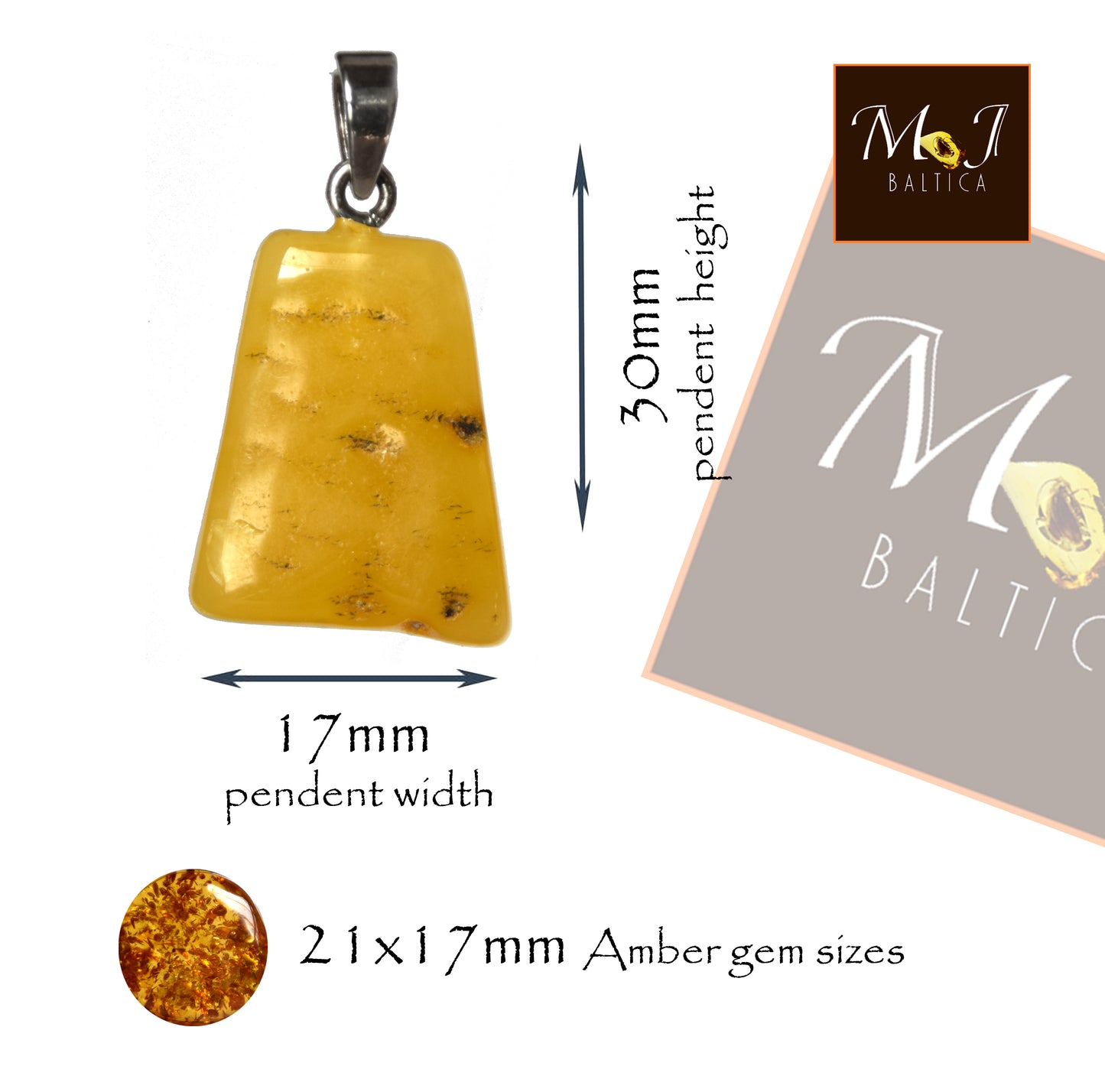 MJ Baltica, pendant, natural Baltic amber, 925 silver, mahogany wood, imperial amber, unisex, handcrafted, BW129